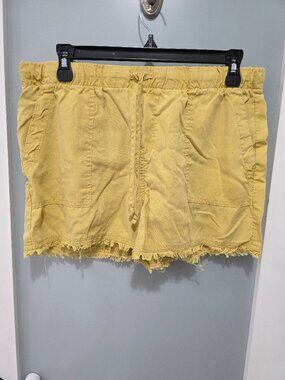 For The Republic Yellow Frayed Hem Shorts – Size M – Drawstring Waist Cotton
